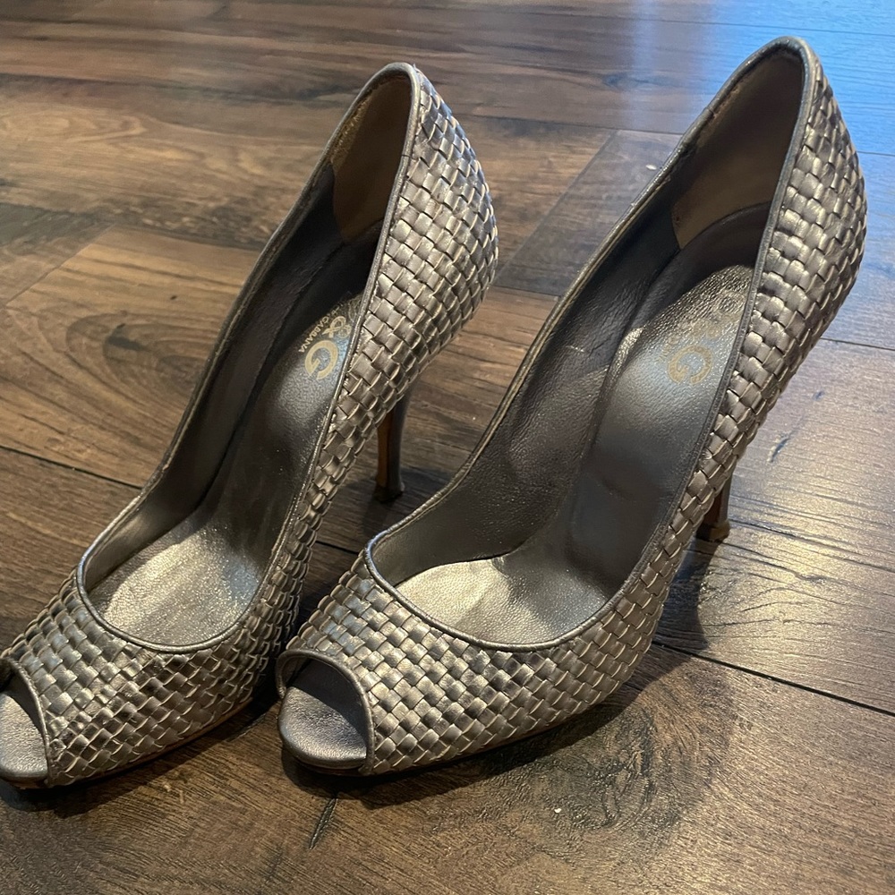 D&G silver peep-toe heels